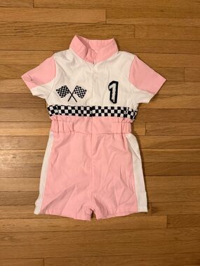 Amazon Pink and White Racing-Inspired Kids Romper